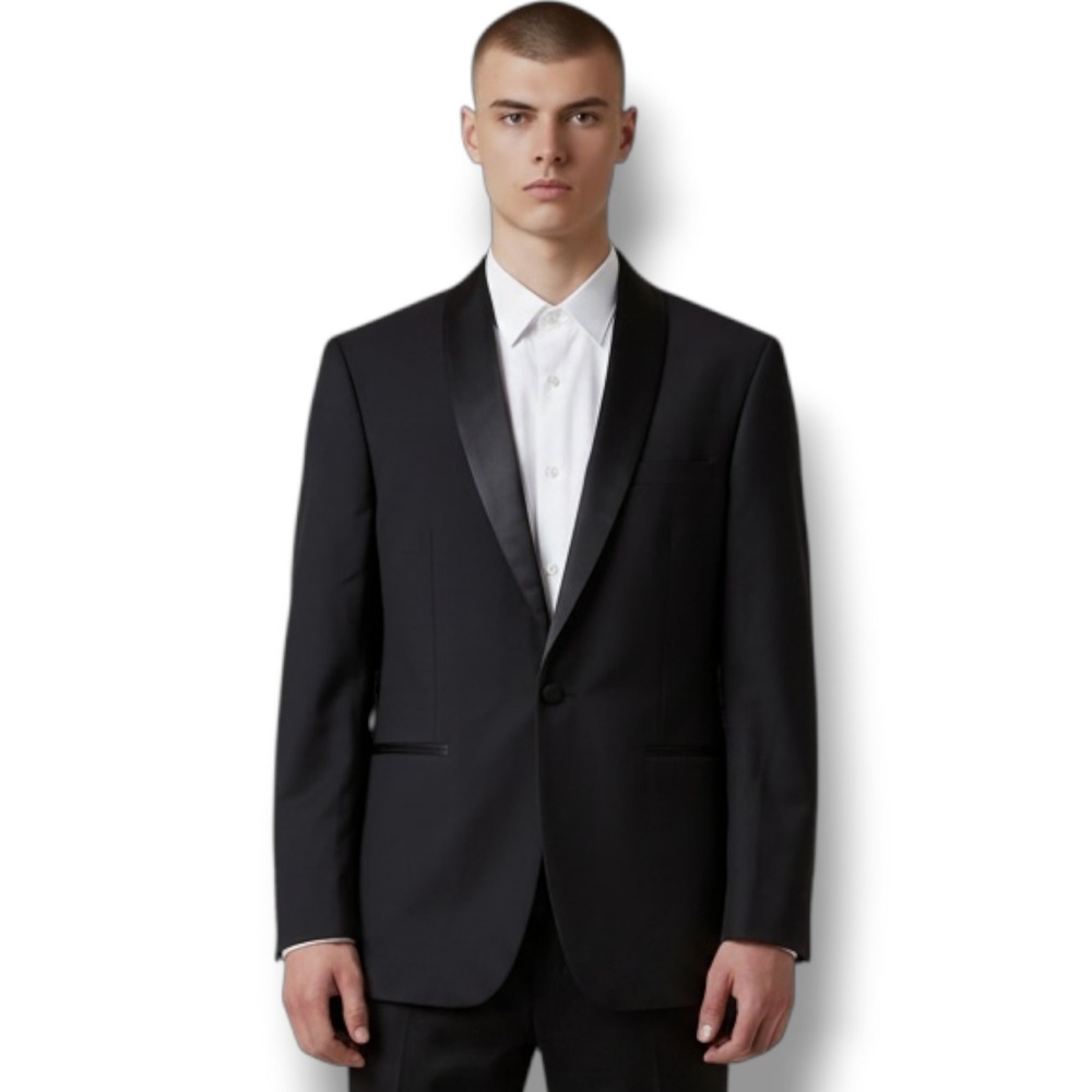 Gino Vitale Tuxedo Jacket Mens Size 40R Slim Fit Black Satin Shawl Lapel TX300